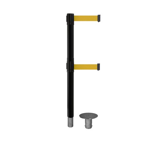 Stanchion Dual Belt Bar.Removable Base Black Post 9ft.Yellow Belt -  MONTOUR LINE, MX630DR-BK-YW-90